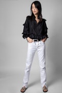 Trinity Shirt - Women's black cotton shirt with ruffles