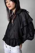 Trinity Shirt - Women's black cotton shirt with ruffles