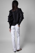 Trinity Shirt - Women's black cotton shirt with ruffles
