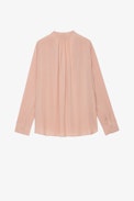 Tink Satin Tunic - Women’s light pink blouse with open collar.