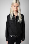 Chemise Thelma - Chemise en coton noir ornée de strass aux poignets.