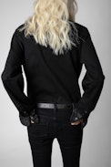 Chemise Thelma - Chemise en coton noir ornée de strass aux poignets.