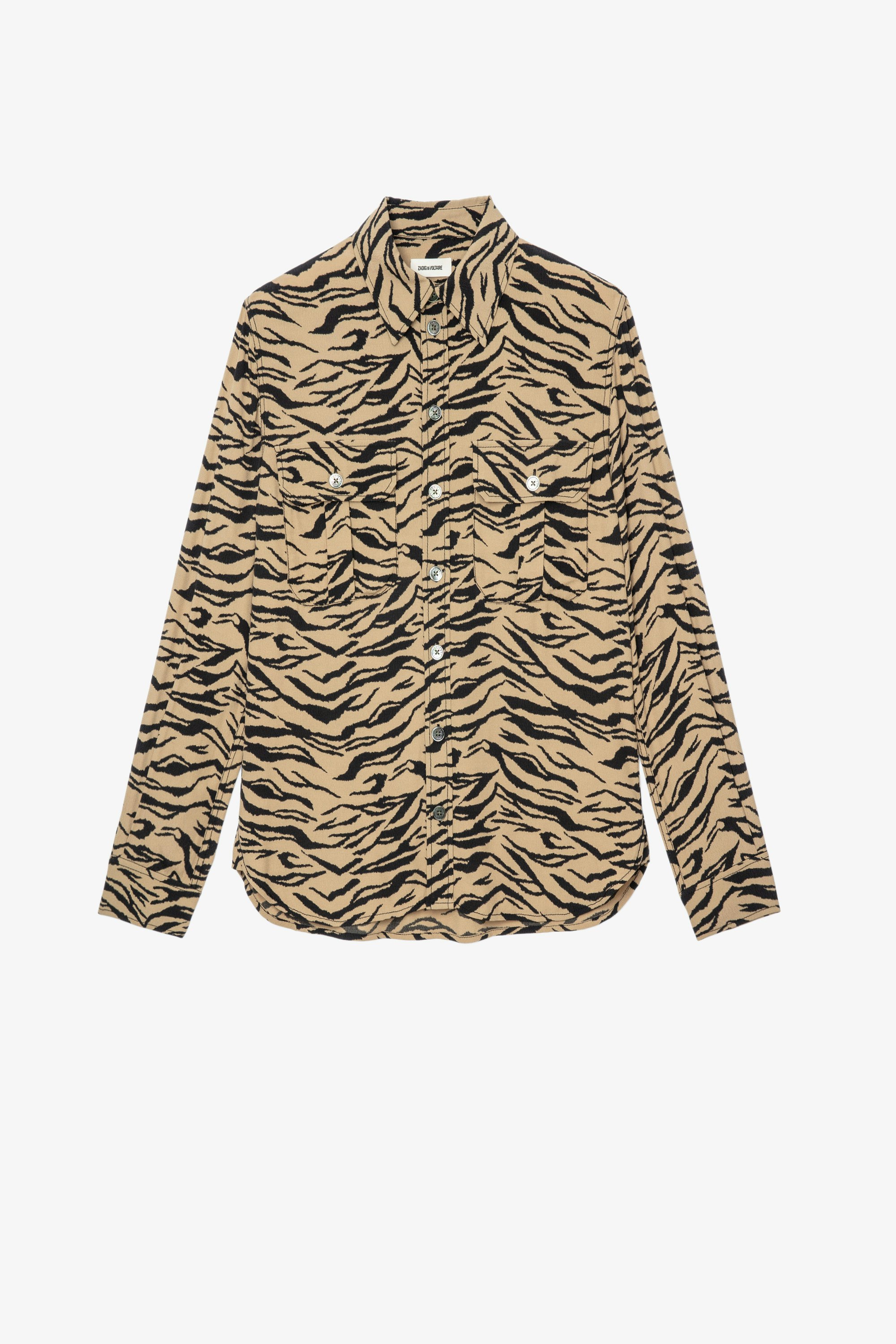 Hemd Teros Tiger Damenhemd mit Knopfleiste und Tigerprint in Naturel 