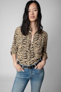 Camisa con estampado de tigre Teros - Camisa abotonada con estampado de tigre Naturel para mujer