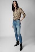 Camisa con estampado de tigre Teros - Camisa abotonada con estampado de tigre Naturel para mujer