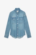 Chemise This denim - Chemise en denim bleu ciel à boutons pression patch Zadig Sister femme