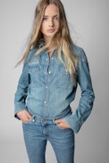 Chemise This denim - Chemise en denim bleu ciel à boutons pression patch Zadig Sister femme