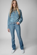 Chemise This denim - Chemise en denim bleu ciel à boutons pression patch Zadig Sister femme