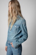 Chemise This denim - Chemise en denim bleu ciel à boutons pression patch Zadig Sister femme