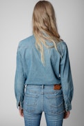 Chemise This denim - Chemise en denim bleu ciel à boutons pression patch Zadig Sister femme