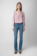 Telia Satin Blouse - Women’s pink satin long-sleeved blouse