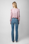Telia Satin Blouse - Women’s pink satin long-sleeved blouse