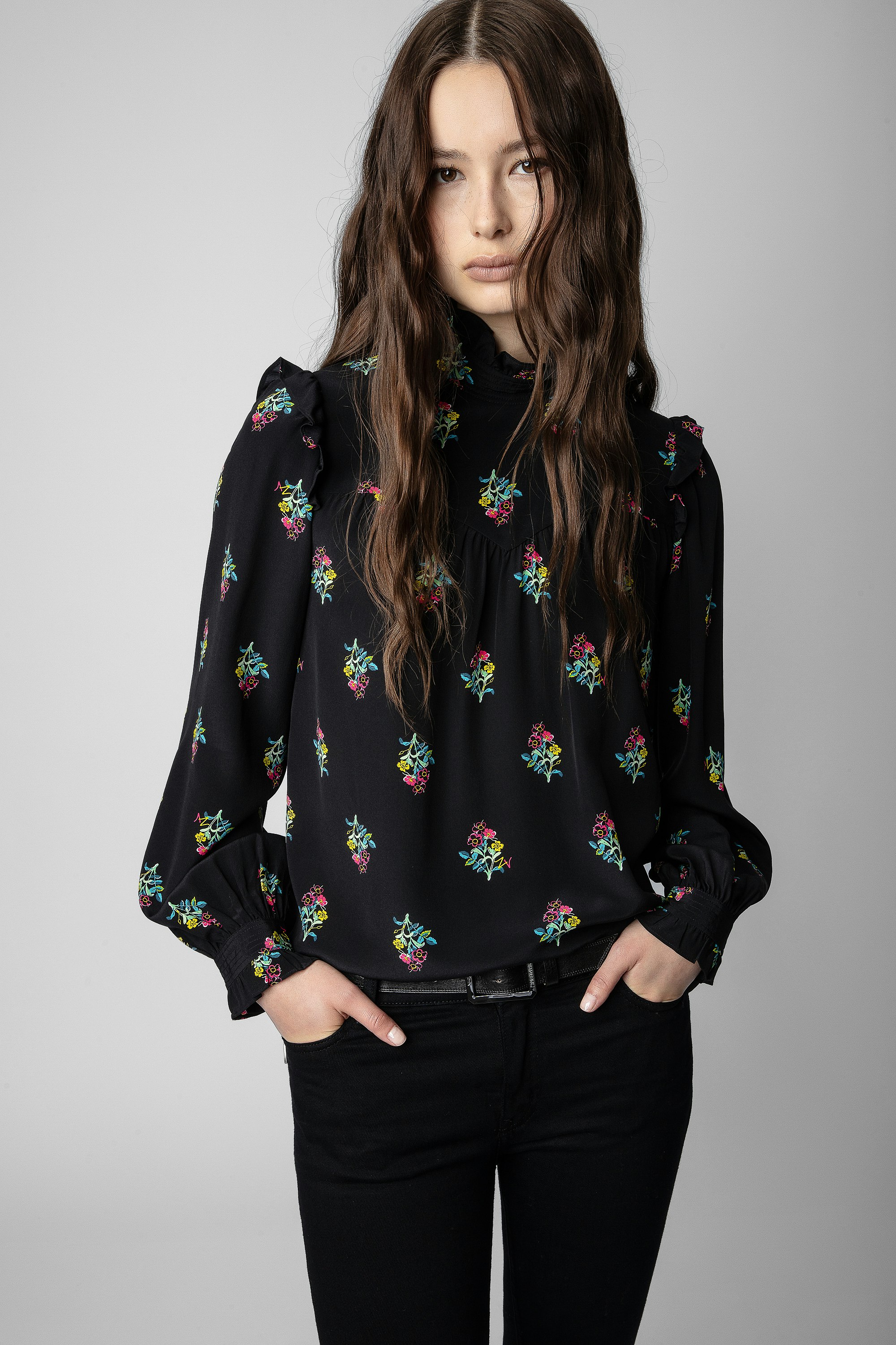 Tia Polka Flowers Silk Shirt shirt black women | Zadig&Voltaire