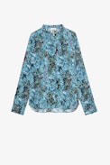 Camicia Tink Bohemian - Camicia in raso blu con stampa floreale donna