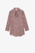 Touch Blouse - Women's pink floral-print blouse with tie neckline.
