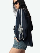 Tigy Blouse - Oversized cotton blouse with kozak embroidery, long sleeves.