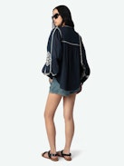 Tigy Blouse - Oversized cotton blouse with kozak embroidery, long sleeves.