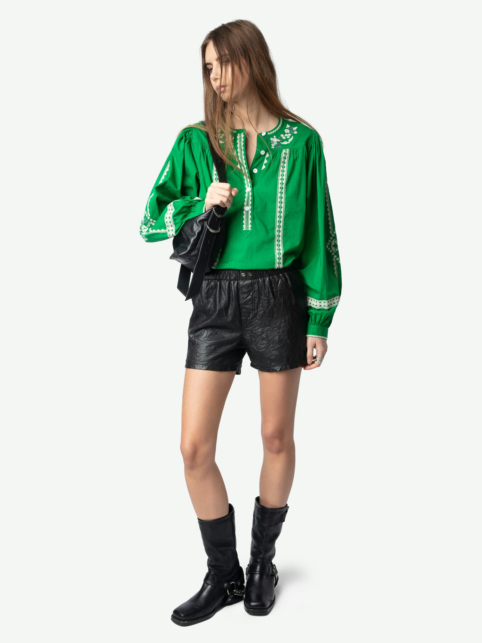 Tigy Blouse - Oversized cotton blouse with kozak embroidery, long sleeves.