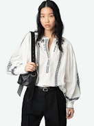 Tigy Blouse - Oversized cotton blouse with kozak embroidery, long sleeves.