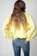 Tigy Blouse - Women's embroidered and gathered yellow cotton shirt