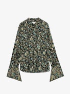 Blusa Taika Seta Strass - Blusa in seta con stampa a fiori e strass, collo da annodare e maniche lunghe.