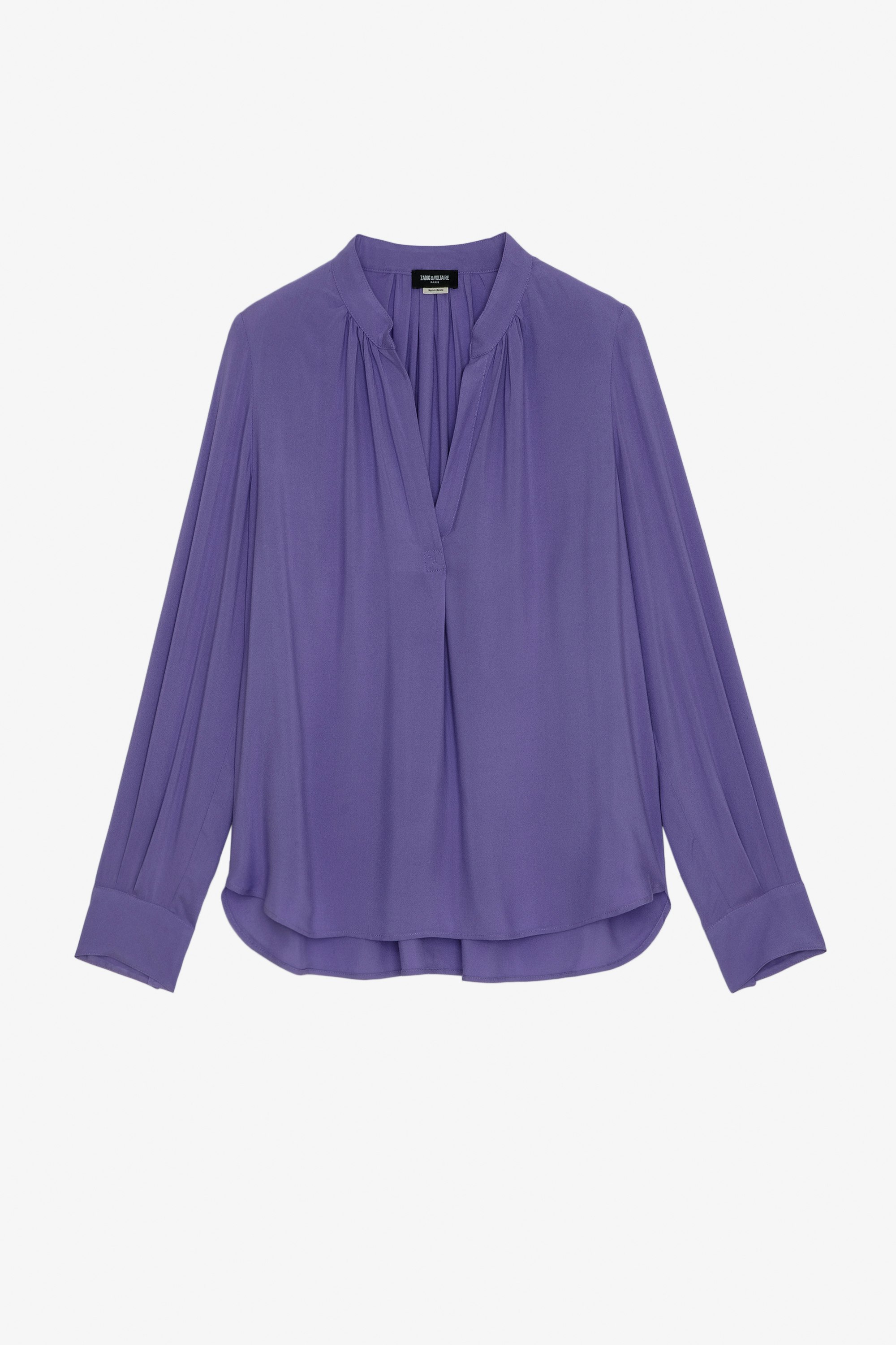 Tink Blouse - Women's light purple blouse with open collar.