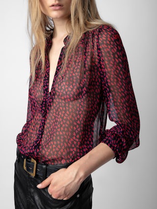 Chemise Tino - Chemise transparente noire à fermeture boutonnée, manches longues et imprimé Crush.