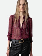 Camicia Tino - Camicia trasparente nera con chiusura a bottoni, maniche lunghe e stampa Crush.