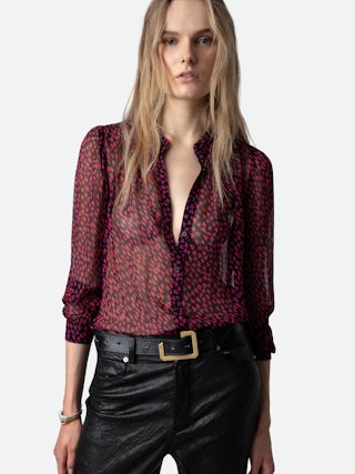 Chemise Tino - Chemise transparente noire à fermeture boutonnée, manches longues et imprimé Crush.