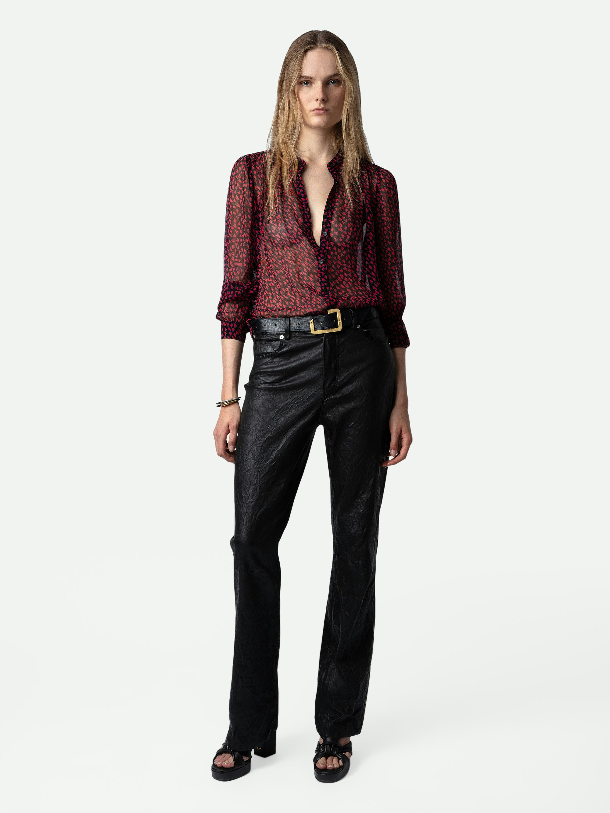 Tino Crush Shirt - Black sheer shirt with button fastening, long sleeves and Crush print.