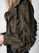 Timmy Blouse - Printed khaki cotton blouse with long sleeves and ruffles.