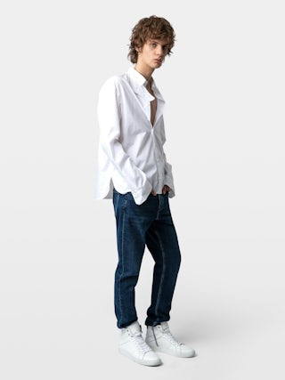 Tyrone Shirt - Long unisex cotton shirt with buttons, pockets and removable collar guard.