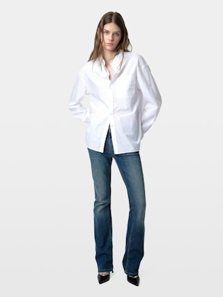 Tyrone Shirt - Long unisex cotton shirt with buttons, pockets and removable collar guard.