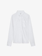 Camicia Tyrone - Camicia lunga in cotone bianco con bottoni, tasche e colletto con protezione rimovibile.