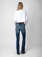 Theby Shirt - White cotton cropped shirt with wings embroidery and pleat details.
