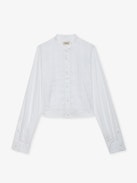 Theby Shirt - White cotton cropped shirt with wings embroidery and pleat details.
