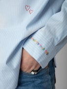 Taskiz Shirt - Blue cotton long-sleeved shirt with stripes and customized details designed by Humberto Cruz.