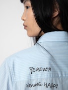 Taskiz Shirt - Blue cotton long-sleeved shirt with stripes and customized details designed by Humberto Cruz.