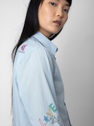 Taskiz Shirt - Blue cotton long-sleeved shirt with stripes and customized details designed by Humberto Cruz.