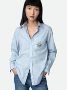 Taskiz Shirt - Blue cotton long-sleeved shirt with stripes and customized details designed by Humberto Cruz.
