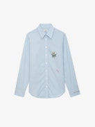 Taskiz Shirt - Blue cotton long-sleeved shirt with stripes and customized details designed by Humberto Cruz.