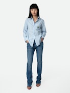 Taskiz Shirt - Blue cotton long-sleeved shirt with stripes and customized details designed by Humberto Cruz.