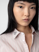 Sydna Shirt - Pale pink cotton long-sleeved shirt with stripes and customised details designed by Humberto Cruz.