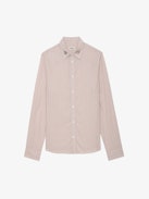 Sydna Shirt - Pale pink cotton long-sleeved shirt with stripes and customised details designed by Humberto Cruz.