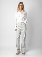 Tyrone Diamanté Shirt - Women's white diamanté silk shirt with detachable tab at collar.