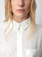 Tyrone Diamanté Shirt - Women's white diamanté silk shirt with detachable tab at collar.