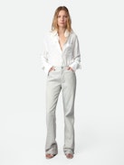 Tyrone Diamanté Shirt - Women's white diamanté silk shirt with detachable tab at collar.