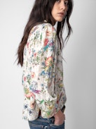 Tadeo Diamanté Silk Blouse - Ecru silk blouse with Twisted Garden print, 3/4-length sleeves and diamanté-embellished cuffs.