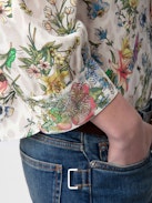 Tadeo Diamanté Silk Blouse - Ecru silk blouse with Twisted Garden print, 3/4-length sleeves and diamanté-embellished cuffs.