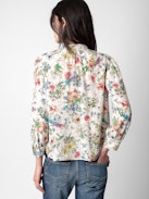 Tadeo Diamanté Silk Blouse - Ecru silk blouse with Twisted Garden print, 3/4-length sleeves and diamanté-embellished cuffs.
